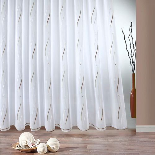 4005385146318 - Gardine WECKBRODT VIVIEN Gardinen Gr 145 cm Smokband 300 cm weiß (caramel weiß) Gardinenstore Smokband Gardine Store halbtransparent Voile echte Stickerei Allover gebogt