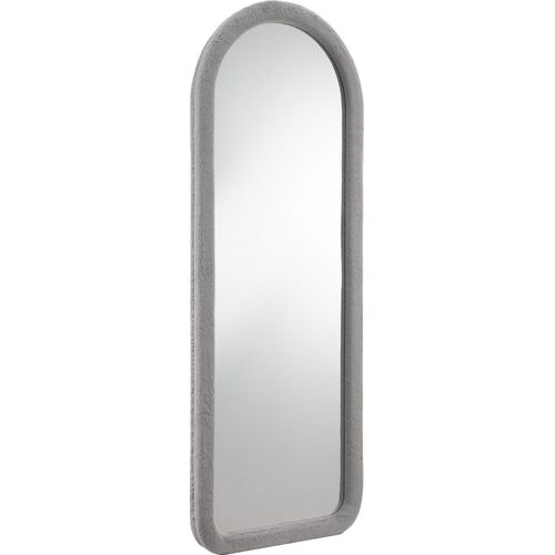 4251744817409 - Ganzkörperspiegel SALESFEVER Bristol Ganzkörperspiegel 160 cm hoch grau (hellgrau) B60cm H160cm T3cm MDF Polyester Spiegelglas Spiegel Einzigartiger abgerundeter Rahmen aus Kunstfell