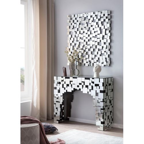 4251744807561 - Wandspiegel SALESFEVER Moneglia Design Wandspiegel für stilvolle Akzente silber (silber verspiegelt) B102cm H100cm T25cm MDF Glas Spiegel Spiegelglasquadraten in einzigartigem Mosaikdesign