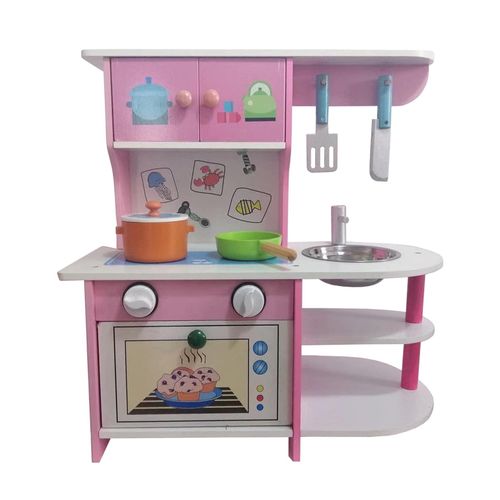 4251312953300 - Spielküche aus MDF Kinderküche pink mit Backofen und Zubehör