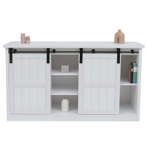 4057651769516 - Sideboard MCW-K75 Highboard Regal Schrank Schiebetüre 7 Fächer Holz-Optik Industrial Metall 84x150x40cm ~ weiß 4057651769516 - Sideboard MCW-K75 Highboard Regal Schrank Schiebetüre 7 Fächer Holz-Optik Industrial Metall 84x150x40cm ~ weiß