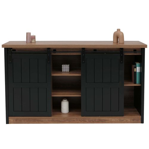 4057651769356 - Sideboard MCW-K75 Highboard Regal Schrank Schiebetüre 7 Fächer Holz-Optik Industrial Metall 84x150x40cm ~ braun-schwarz 4057651769356 - Sideboard MCW-K75 Highboard Regal Schrank Schiebetüre 7 Fächer Holz-Optik Industrial Metall 84x150x40cm ~ braun-schwarz