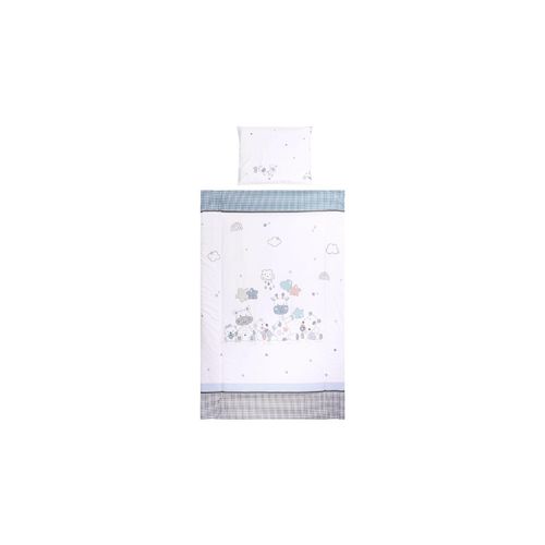 3800166105611 - Kinderbettwäsche 3-teilig Decke 140 x 95 Kissen 43 x 35 Laken 150 x 100 blau grau