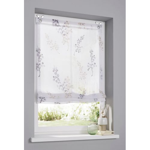 4016478106027 - Raffrollo KUTTI Danny Gr 3 grau (grau sanftes weiß taupe) B80cm H140cm Obermaterial 100% Polyester Raffrollos bedruckt Montage ohne Bohren Fensterhaken inklusive
