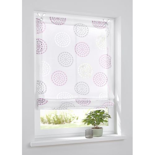 4016478094515 - Raffrollo KUTTI Bella Gr 2 rosa (grau rosé weiß) B60cm H140cm Obermaterial 65% Baumwolle 35% Polyester Raffrollos weiß halbtransparent Ausbrenner bedruckt mit Edelstahlhaken