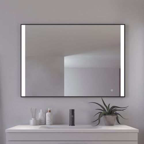 5705387009794 - Badspiegel LOEVSCHALL Libra Quadratisch Badzimmerspiegel mit LED Beleuchtung Spiegel Gr B H T 106 cm x 76 cm x 29 cm Spiegelglas silberfarben (silber) Touchpanel für Lichtsteuerung Dimmbar Spiegel Dänisches Design