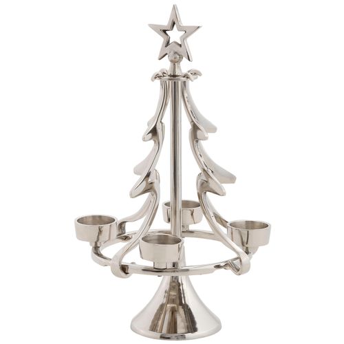 4064118837978 - Adventsleuchter MY HOME Jason Weihnachtsdeko Kerzenhalter Gr H 28 cm silberfarben Windlichter Laternen Kerzenhalter im besonderen Design Tannenbaum aus Aluminium