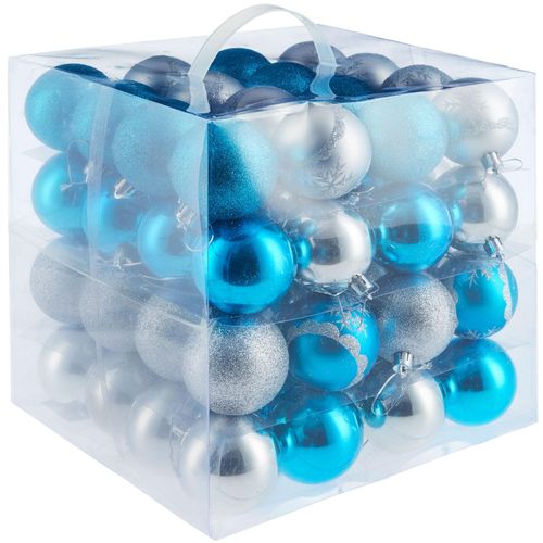 4061173051998 - tectake® Weihnachtskugeln 64er-Set in SIlber und Blau matt glänzend glitzernd und mit Eisblumen-Verzierung Durchmesser 6 cm 4061173051998 - tectake® Weihnachtskugeln 64er-Set in SIlber und Blau matt glänzend glitzernd und mit Eisblumen-Verzierung Durchmesser 6 cm