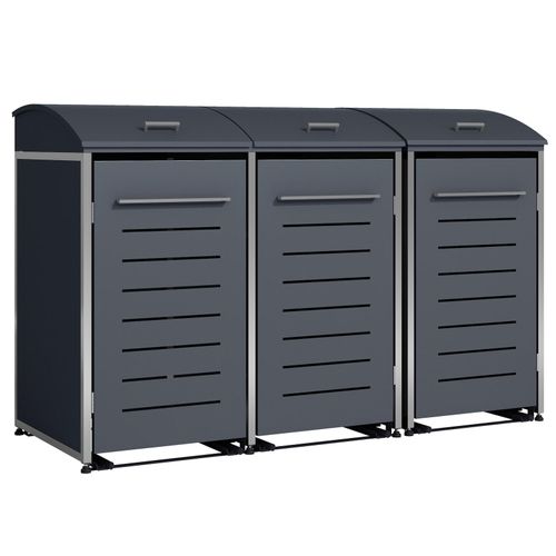 4050747101535 - Mülltonnenbox KIEL 211x83x136cm für 3x Tonne 120 und 240 Liter Stahl anthrazit + Edelstahl 4050747101535 - Mülltonnenbox KIEL 211x83x136cm für 3x Tonne 120 und 240 Liter Stahl anthrazit + Edelstahl