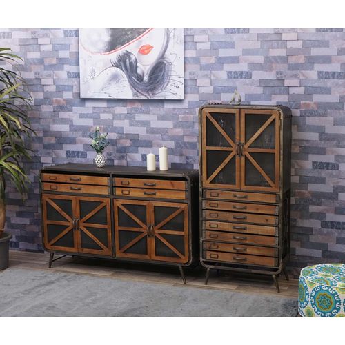 4057651431727 - Wohnzimmer-Set MCW-F91 Sideboard Kommode Highboard Hochschrank Industrial Tanne Holz Metall braun-schwarz 4057651431727 - Wohnzimmer-Set MCW-F91 Sideboard Kommode Highboard Hochschrank Industrial Tanne Holz Metall braun-schwarz