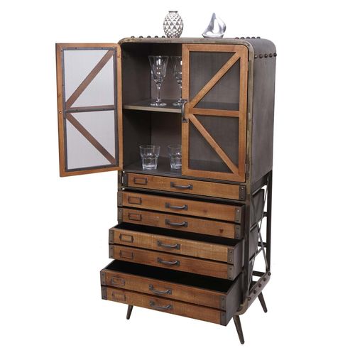 4057651431635 - Hochschrank MCW-F91 Apothekerschrank Wohnzimmerschrank Industrial Tanne Holz Metall 128x60x33cm braun-schwarz 4057651431635 - Hochschrank MCW-F91 Apothekerschrank Wohnzimmerschrank Industrial Tanne Holz Metall 128x60x33cm braun-schwarz