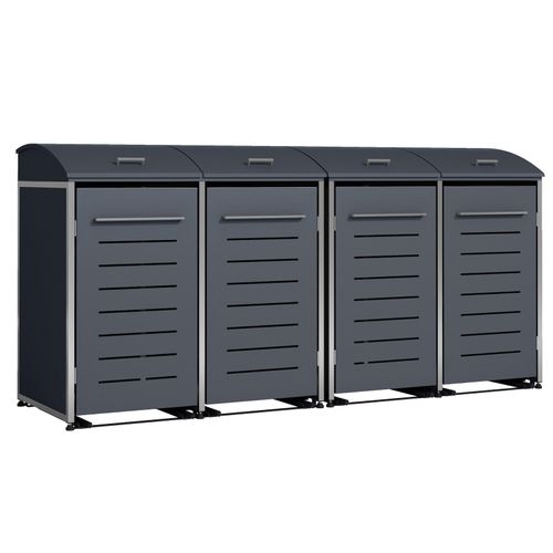 4050747101542 - Mülltonnenbox KIEL 278x83x136cm für 4x Tonne 120 und 240 Liter Stahl anthrazit + Edelstahl