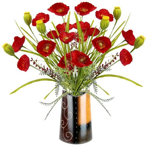 4019844799922 - Kunstblume IGEA Mohnblumenbusch in Vase aus Keramik Kunstpflanzen Gr B H L 26 cm x 47 cm x 14 cm 1 St rot Kunst-Blumen Blumen Mohnblume Mohn Mohnbusch Bouquet Strauß Seidenblumenstrauß