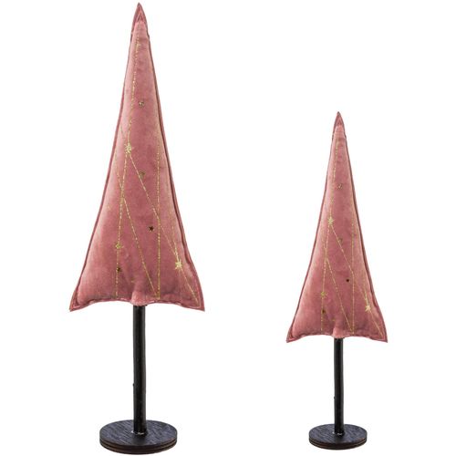 4064118993445 - Dekobaum CREATIV DECO Weihnachtsdeko Dekofiguren Gr B H 1300 cm x 4000 cm rosa Dekoweihnachtsbäume aus Samtstoff mit Applikationen in 2 Größen 30x9 cm 40x13 cm