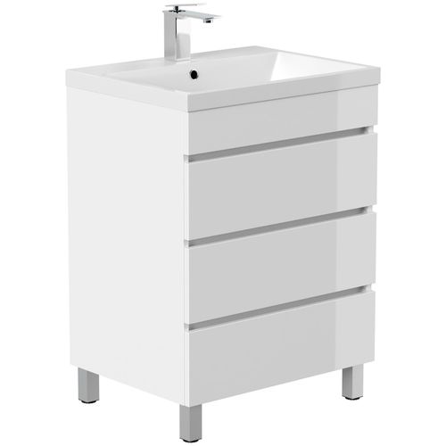 4251982673935 - Stand Badmöbel Fellini 70 SoftClose eiche gold mit drei grifflosen Schubladen
