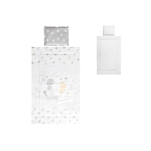 3800151966371 - Kinderbettwäsche 3-teilig Decke 140 x 95 Kissen 43 x 35 Laken 150 x 100 silbergrau