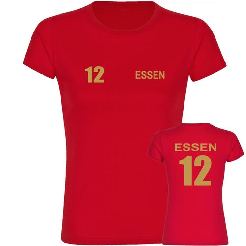 4068859560256 - multifanshop Damen T-Shirt - Essen - Trikot Nummer 12 gold - Druck gold metallic - Frauen