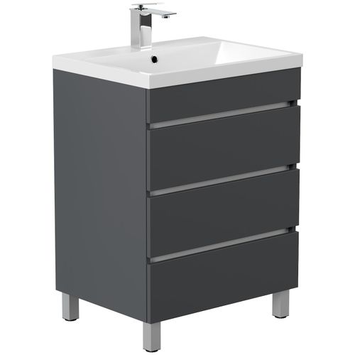 4251982673942 - Stand Badmöbel Fellini 70 SoftClose eiche gold mit drei grifflosen Schubladen