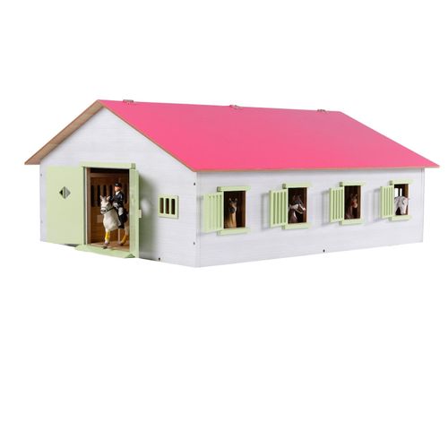 8713219344941 - KidsGlobe Pferdestall Bauernhof mit 7 Pferdeboxen Holz Reiterhof mit Faltdach