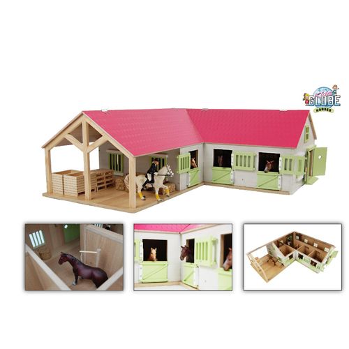 8713219362167 - Kids Globe Pferdehof   Reiterhof 124 pink Bauernhof Holz Maße 68x77x27 cm