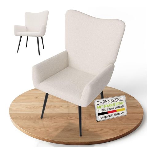 4262437185651 - Ohrensessel Odense ohne Hocker Relaxsessel mit Boucle & Stahlgestell – Beige