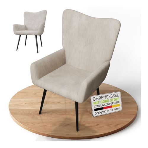 4262437185668 - Ohrensessel Odense ohne Hocker Relaxsessel mit Cord & Stahlgestell – Beige