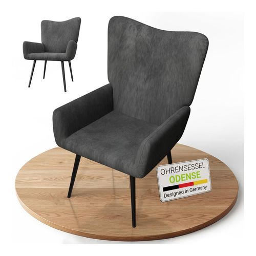 4262437185675 - Ohrensessel Odense ohne Hocker Relaxsessel mit Cord & Stahlgestell – Grau