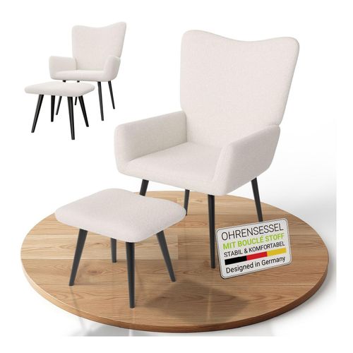 4262437185682 - Ohrensessel Odense inkl Hocker Relaxsessel mit Boucle & Stahlgestell – Beige