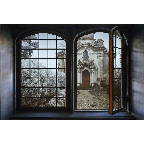 4049009218296 - Wandsticker QUEENCE Kleine Kapelle bunt B60cm H40cm Vinyl Wandtattoos Wandsticker Wandbild selbstklebend 3D Fenster