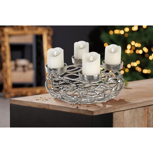 4001250432067 - Adventskranz GILDE Twigs silber (silberfarben) B37cm H15cm T37cm Ø37cm Aluminium Dekokränze Aluminium silber verschiedene Größen