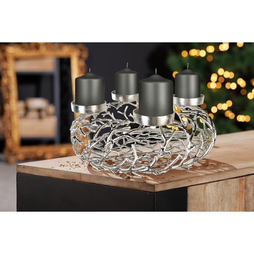 4001250432074 - Adventskranz GILDE Twigs silber (silberfarben) B56cm H20cm T56cm Ø56cm Aluminium Dekokränze Aluminium silber verschiedene Größen
