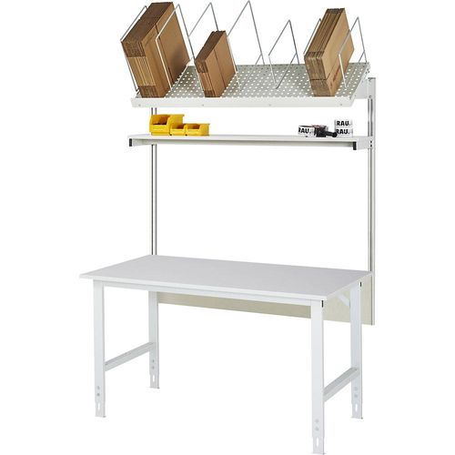 4040376547477 - Packtisch komplett manuell höhenverstellbar Set 1 mit Etagenbord BxT 1500 x 800 mm Melaminplatte 4040376547477 - Packtisch komplett manuell höhenverstellbar Set 1 mit Etagenbord BxT 1500 x 800 mm Melaminplatte