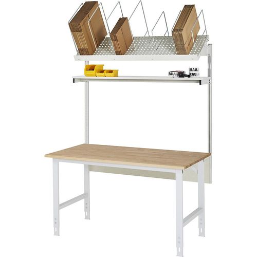 4040376547231 - Packtisch komplett manuell höhenverstellbar Set 1 mit Etagenbord BxT 1500 x 800 mm Buchenplatte 4040376547231 - Packtisch komplett manuell höhenverstellbar Set 1 mit Etagenbord BxT 1500 x 800 mm Buchenplatte