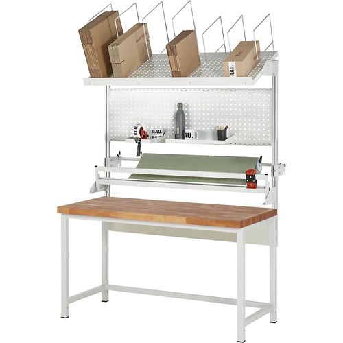 4040376546906 - Packtisch komplett Serie 8000 Set 3 mit Lochplatte Schneidgerät Abrolleinheit BxT 1500 x 700 mm Buchenplatte 4040376546906 - Packtisch komplett Serie 8000 Set 3 mit Lochplatte Schneidgerät Abrolleinheit BxT 1500 x 700 mm Buchenplatte