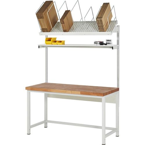 4040376546869 - Packtisch komplett Serie 8000 Set 1 mit Etagenbord BxT 1500 x 700 mm Buchenplatte 4040376546869 - Packtisch komplett Serie 8000 Set 1 mit Etagenbord BxT 1500 x 700 mm Buchenplatte