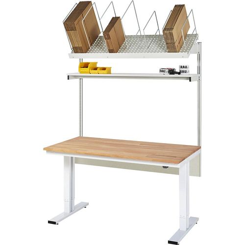 4040376548078 - Packtisch komplett 300 elektrisch höhenverstellbar Set 1 mit Etagenbord BxT 1500 x 800 mm Buchenplatte 4040376548078 - Packtisch komplett 300 elektrisch höhenverstellbar Set 1 mit Etagenbord BxT 1500 x 800 mm Buchenplatte
