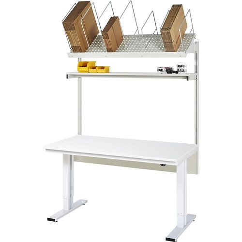 4040376548139 - Packtisch komplett 300 elektrisch höhenverstellbar Set 1 mit Etagenbord BxT 1500 x 800 mm Melaminplatte