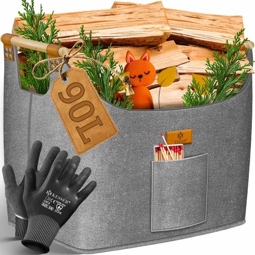 4255598334396 - KESSER® Brennholzkorb Kaminholztasche extra dicker Filz Feuerholzkorb faltbar mit verstärkten Holzgriffen Aufbewahrungskorb für Holz Zeitung oder Brennholz Inkl Arbeitshandschuhen 4255598334396 - KESSER® Brennholzkorb Kaminholztasche extra dicker Filz Feuerholzkorb faltbar mit verstärkten Holzgriffen Aufbewahrungskorb für Holz Zeitung oder Brennholz Inkl Arbeitshandschuhen