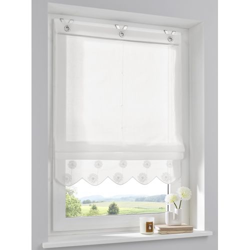 4016478985820 - Raffrollo KUTTI Elly Gr 3 weiß (sanftes weiß) B80cm H130cm Obermaterial 100% Baumwolle Raffrollos Baumwolle bestickter Volant