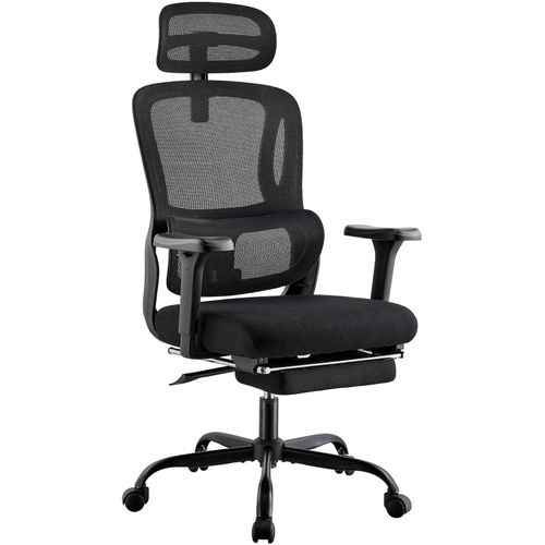 4255716349035 - Bürostuhl ergonomisch mit Fußablage Mankato Schreibtischstuhl mit 3D-Armlehnen Lordosenstütze Kopfstütze bis 150 kg belastbar