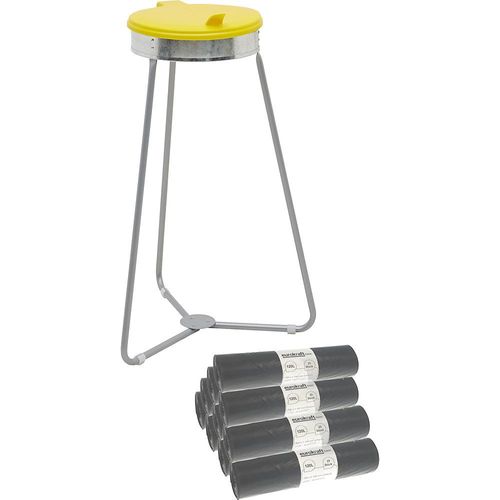 4061753296153 - eurokraft basic Müllsackhalter mit Abfallsäcken Volumen 120 l 10 Rollen à 25 Stk Deckel gelb Abfallsäcke schwarz ab 3 Stk