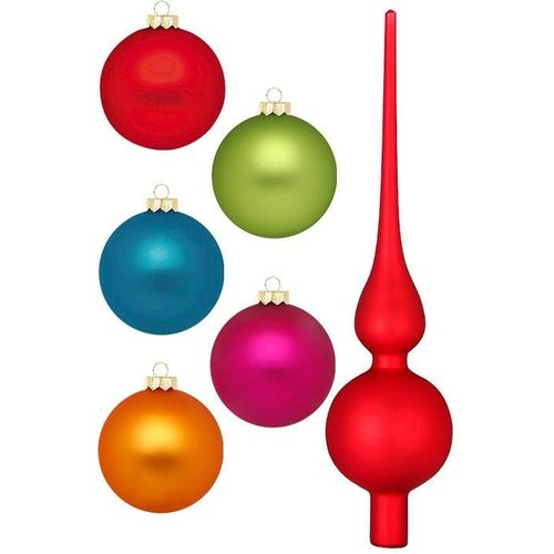 4061752180330 - Weihnachtsbaumkugel MAGIC BY INGE Mille Flori Weihnachtsdeko Christbaumschmuck bunt H28cm Ø6cm Glas Weihnachtsbaumkugeln Weihnachtsbaumkugeln Christbaumkugeln aus Glas 45 Kugeln Ø ca 4-6 cm inkl Spitze 28 cm