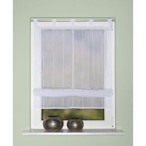 4056751479035 - Raffrollo HOME WOHNIDEEN ELLORA Gr 3 weiß B120cm H140cm Voile Obermaterial 100% Polyester Raffrollos Schlaufenrollo ELLORA mit Längsstreifen uEffektfransen