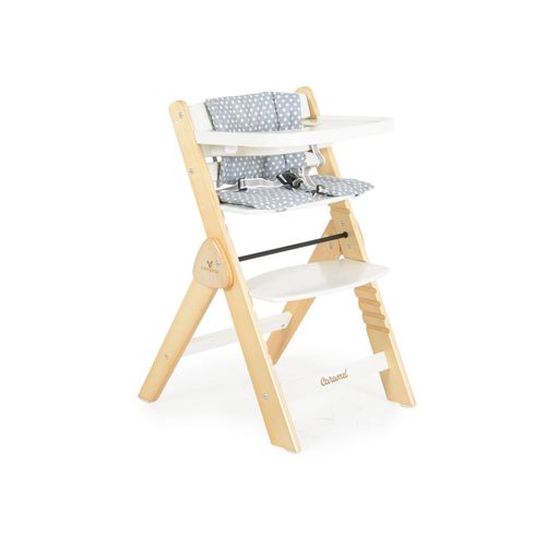 3801005152766 - Cangarro Kinderhochstuhl Caramel Holz Kissen klappbar Fußstütze 3-Punkt-Gurt weiß
