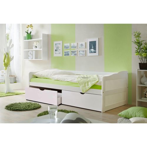 4251105942290 - TiCAA Sofabett Funktionsbett Gästebett Melanie Kiefer Weiß inkl Matratze und Rollrost