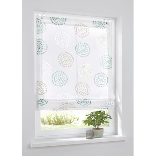 4016478094553 - Raffrollo KUTTI Bella Gr 2 blau (weiß beige türkis) B60cm H140cm Obermaterial 65% Baumwolle 35% Polyester Raffrollos weiß halbtransparent Ausbrenner bedruckt mit Edelstahlhaken