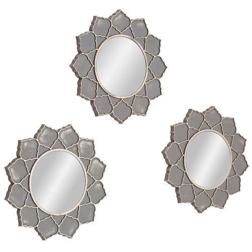 4250965955044 - Dekospiegel HOME AFFAIRE 3tlg Spiegelset PAMBU Spiegel Gr B H T 245 cm x 245 cm x 15 cm Antikoptik grau (grau goldfarben) Dekospiegel Spiegel Wandspiegel Wanddeko graugold rund Ø 245 cm Wohnzimmer
