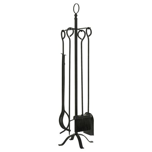 4251774920148 - Kaminbesteck 5-teiliges Kaminbesteck bestehend aus Bürste Schaufel Zange Schürhaken und Halterung Schwarz 20 x 20 x 825 cm (LxBxH) Kaminbesteck Kamingarnitur Kamingarniturset Kaminbesteck-Set