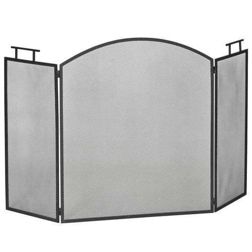 4251774919203 - Kaminschirm Zusammenklappbar Mesh-Design Verstärkter Metallrahmen Schwarz 128 x 2 x 765 cm (BxTxH) Funkenschutz Schutzgitter Kaminschutzgitter Funkenschutzgitter