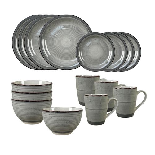 4255701934178 - 16-teiliges Tafelservice aus Keramik Grau
